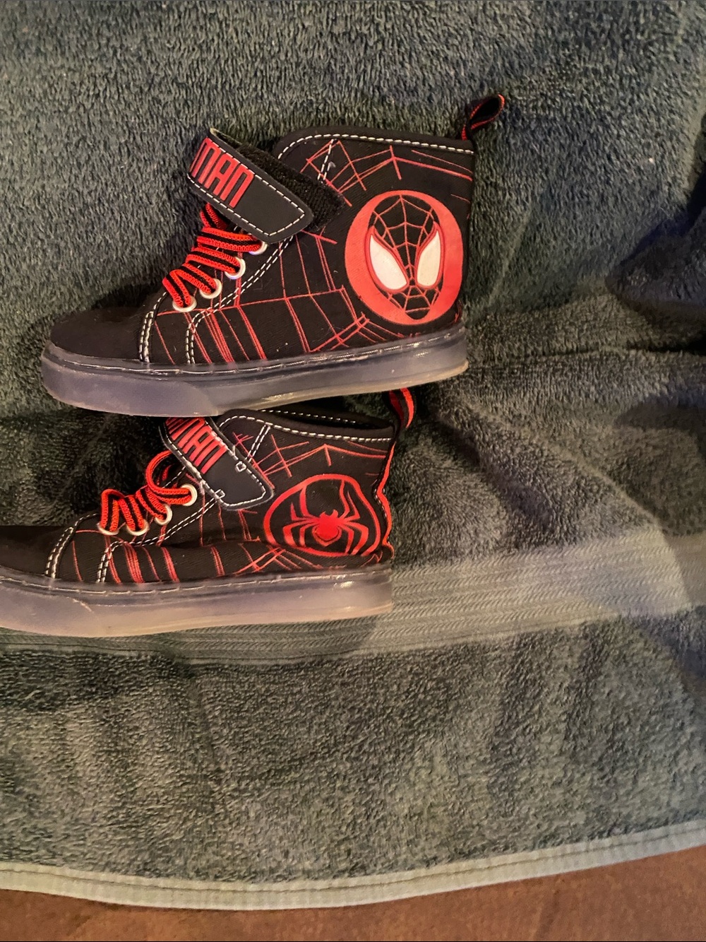 Kids Black & Red Spider Graphic High-Top Sneakers light up